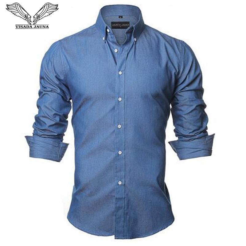 VISADA JAUNA 2019 Men‘s Solid Color Long-Sleeved Shirt Slim Fit Fashion Business Casual Male Shirts Big Size 2XL N5040